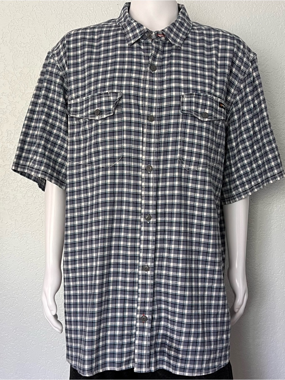 HAWX Work Gear Men’s 2XL Blue White Plaid Short Sleeve Button Up Shirt
